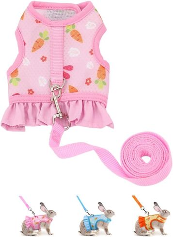 Rabbit Harness and Leash Set,Proof Walking Escape Cute Floral Mesh Vest Breathable Rabbit Costumes for Bunny, Hiking, Training for Ferret Kitten Puppy Small Animals Pink S in Saudi Arabia