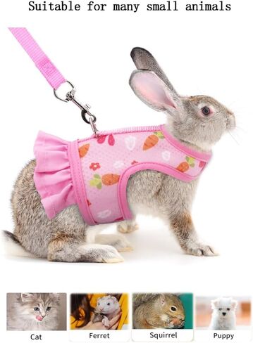 Rabbit Harness and Leash Set,Proof Walking Escape Cute Floral Mesh Vest Breathable Rabbit Costumes for Bunny, Hiking, Training for Ferret Kitten Puppy Small Animals Pink S in Saudi Arabia