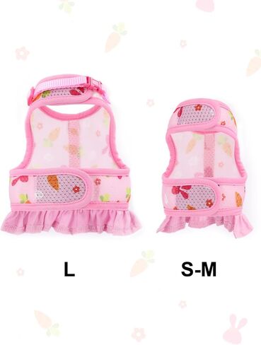 Rabbit Harness and Leash Set,Proof Walking Escape Cute Floral Mesh Vest Breathable Rabbit Costumes for Bunny, Hiking, Training for Ferret Kitten Puppy Small Animals Pink S in Saudi Arabia