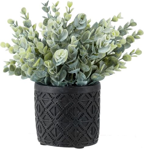 MyGift Artificial Green Grass Plant in Modern Round Gray Concrete Pot with Embossed Diamond Pattern, Tabletop Faux Greenery Decor Potted in Decorative Planter in Saudi Arabia