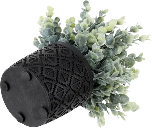 MyGift Artificial Green Grass Plant in Modern Round Gray Concrete Pot with Embossed Diamond Pattern, Tabletop Faux Greenery Decor Potted in Decorative Planter in Saudi Arabia