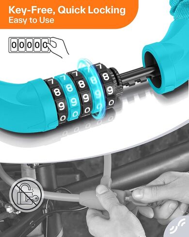 Sportneer Bike Lock: 5 Digit Combination High Security Anti Theft Bike Chain Lock - 3.2/3.6/4ft Heavy Duty Keyless Bicycle Lock for Bike, Motorcycle, Scooter, Door & Gate - 4/6mm Thick, Easy to Use in Saudi Arabia