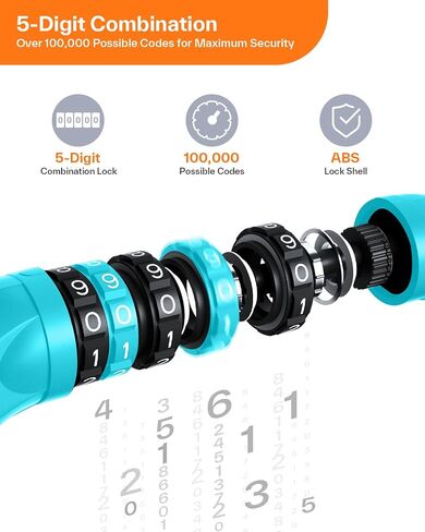 Sportneer Bike Lock: 5 Digit Combination High Security Anti Theft Bike Chain Lock - 3.2/3.6/4ft Heavy Duty Keyless Bicycle Lock for Bike, Motorcycle, Scooter, Door & Gate - 4/6mm Thick, Easy to Use in Saudi Arabia