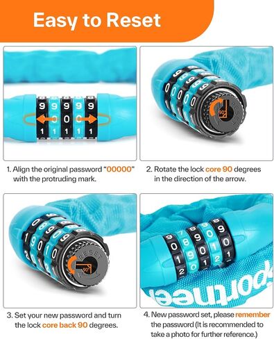 Sportneer Bike Lock: 5 Digit Combination High Security Anti Theft Bike Chain Lock - 3.2/3.6/4ft Heavy Duty Keyless Bicycle Lock for Bike, Motorcycle, Scooter, Door & Gate - 4/6mm Thick, Easy to Use in Saudi Arabia