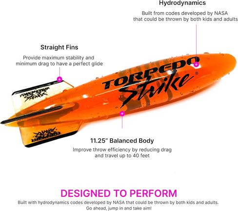 DartFin 11.25" Pro Size Ultra Premium Underwater Pool Torpedo Rocket Glides Up to 40 Feet Like Underwater Football for Underwater Passing Games (Translucent Yellow) in Kuwait