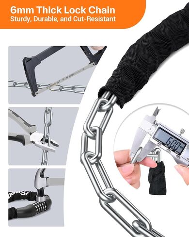 Sportneer Bike Lock: 5 Digit Combination High Security Anti Theft Bike Chain Lock - 3.2/3.6/4ft Heavy Duty Keyless Bicycle Lock for Bike, Motorcycle, Scooter, Door & Gate - 4/6mm Thick, Easy to Use in Kuwait