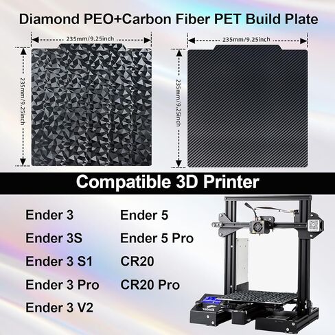 لوحة فولاذية زنبركية PEO PET مزدوجة الجوانب من Ideaformer 310x310 مم، لوحة بناء Diamond PEO+ألياف الكربون PET للمدفعية الجانبية X1 X2 لـ Creality CR-10 CR-10S Anet A8 Plus in Kuwait