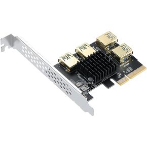 PCI-E 1 to 4 PCI-Express 16X Slots Riser Card,PCI-E 1X to External 4 PCI-E USB 3.0 Adapter Multiplier Card for Bitcoin Mining