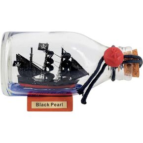 5inch Black Pearl Caribbean Pirate Ship in a Bottle Glass Ornament Table top Nautical Home Decoration (Black Pearl 5“)