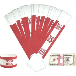 Money Bands Currency Sleeves Straps – Made in USA (Pack of 330 - $500) Self-Adhesive Money Wrappers for Bills Color Coded Wraps Meets ABA Standards, 7.5 x 1.25 inches – Counter Recyclable Kraft Pape