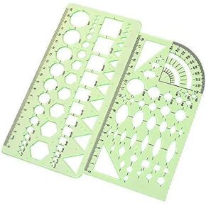 2PCS Plastic Green Measuring Templates Geometric Rulers for Office and School, Building formwork, Drawings templates