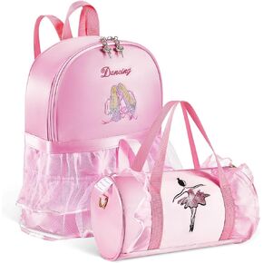 Sanwuta Cute Ballet Dance Bag Ballet Dance Backpack Kids Tutu Dress Bag Ballerina Backpack Recital Birthday Gifts for Girls(Pink)