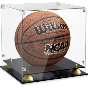 KKU Acrylic Basketball Display Case, Clear Full Size Basketball Case Display, Double Tier Black Basketball Display Stand for Autographed Basketball Display (Watch The Video to Assemble)