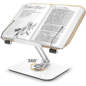 Acrylic Book Stand, Woumlaiy Book Stand Book Holder for Reading, Adjustable Holder with 360° Rotates Base & Page Clips,Laptop Stand Cookbook Stand for Desk,Display, Height Adjustable,Foldable