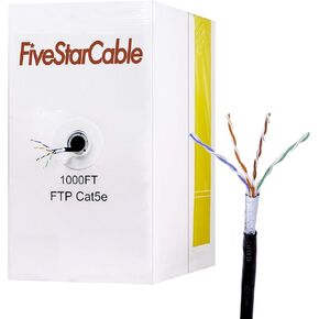 1000Ft Cat5e FTP 24AWG Outdoor Shielded Waterproof Direct Burial Rated 350MHz Bulk Ethernet Router LAN Cable Black (1000Ft, Cat5e(FTP))