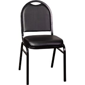 Flash Furniture HERCULES Commercial Grade 500 LB. Capacity Dome Back Stack Chair - Black Vinyl Upholstery - Black Metal Frame - Built-In Handle