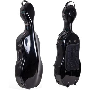 Crossrock Fiberglass Case with Wheels-Fits 4/4 Full Size Cello-Includes Padded Music Pouch, 3 Handles, Removable Shoulder Straps, Combination Lock-Black (CRF2020CEFBK)