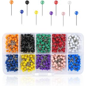 600 Pieces Push Pins Map Pins with Colored Head Map Tacks with Point Assorted Colors Stainless Steel Small Round Head Marking Pins for Bulletin Cork Board Fabric Craft DIY Office Home (10 Colors)