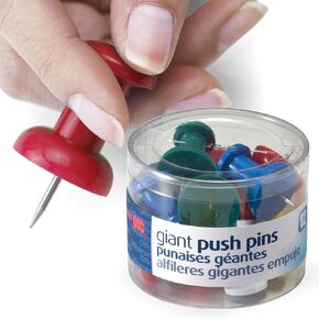 Officemate International Corp. 92902 Giant Pushpins, 1-1/2-Inch ,12/PK, Clear Tub, Assorted