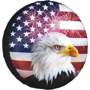 American Flag Spare Tire Cover for RV Trailer Eagle Camper Wheel Accessories for Travel Trailers Waterproof UV Sun Protectors Fits Truck SUV Camping Tire Wheel Covers Diameters 14 inches