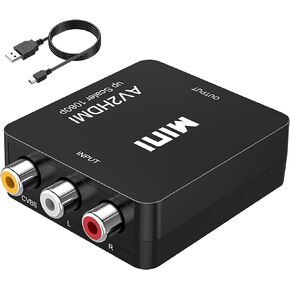 RCA to HDMI Converter, AV to HDMI Adapter, 1080P Mini RCA Composite CVBS AV to HDMI Video Audio Converter Adapter Supports PAL/NTSC for PC/Xbox /PS4 /TV/STB/VHS/VCR- with RCA and HDMI Cable