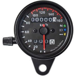 0021 KM/H Diameter 2.56 Inches Mechanical Motorcycle Speedometer Dual Odometer Gauge with Led Backlight Neutral Headlight Turn Signal Indicator Stainless 12V Black