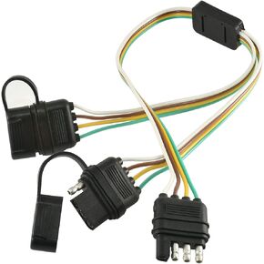 Oyviny 4 Pin Flat Y-Splitter Plug Adapter with 17.5 inch Trailer Extension Harness Plug and Play Adapter for LED Tailgate Light Bar and Trailer Lights Insulating Housing with Dust Cover