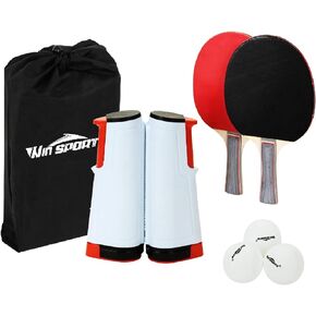 Ping Pong Net Table Tennis - Win SPORTS Paddle Set with Retractable Net,Play Anywhere Ping Pong Net for Any Table,2 Table Tennis Paddle& Rackets,3 Balls,Storage Case,Set with Retractable Table Tennis Net