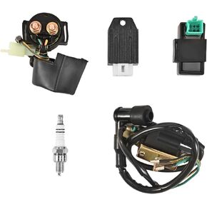 Solenoid Relay Ignition Coil 5 Pin CDI Box Regulator Rectifier Spark Plug for 50cc 70cc 90cc 110cc 125cc ATV 3050B Pit Dirt Bike Go Kart Compatible with Kazuma Falcon Taotao Coolster Parts