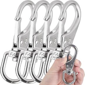 Stainless Steel Swivel Eye Snap Hooks, Flag Pole Clips, Marine Grade Scuba Diving Clips, Heavy Duty Spring Snap Hooks, Sturdy Metal Boat Hooks (4 Inch, M6/2#, 4-Pack)