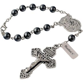 Saint Michael Evil Protection One Decade Catholic Rosary for Car or Truck Rearview Mirror (Anti-Silver Car Rosary)