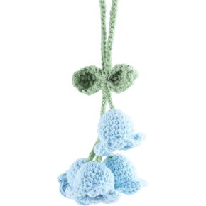 Mirror Hanging Car Accessories Cute Little Lily of The Valley, Hand Knitted Crochet Flower Decor for Mirror, Rear View Mirrors,Key Chains (Blue)