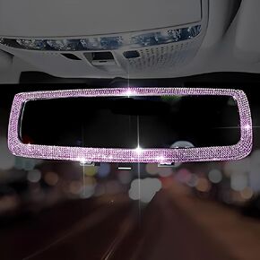 إكسسوارات مرآة الرؤية الخلفية للسيارة بلينغ مع الماس الكريستالي وأحجار الراين، غطاء ديكور داخلي للسيارة حاصل على براءة اختراع هدية للأم والنساء والفتيات (وردي)