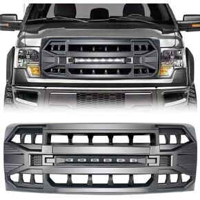 Front Grill Replacement for F150 2009-2014, Matte Black Front Bumper Grille w/Off-Road Lights