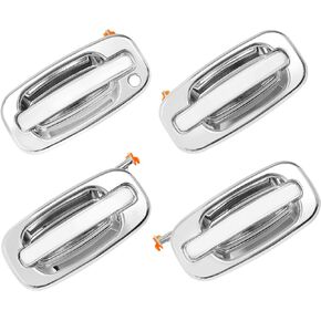 Exterior Door Handles Set, Compatible with 1999-2007 Chevy Silverado Suburban Tahoe Avalanche, GMC Sierra Yukon, Cadillac Escalade, All Chrome, Front & Rear & Left & Right Side | 15034985, 15182406