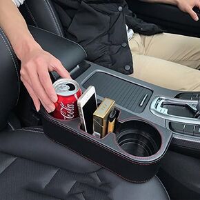 Coin Side Pocket Console Side Pocket Leather Cover Car Cup Holder Auto Front Seat Organizer Cell Mobile Phone Holder (Beige)