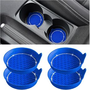 Bling Car Cup Holder Coaster, 4 Pack Universal Insert Coasters with Crystal Rhinestone, Silicone Non-Slip Shockproof Drink Mat, Car Interior Accessories Fashion Decor for Women Girl (Black)