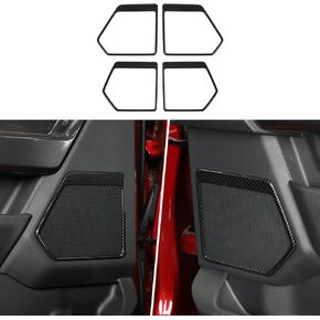 Linskip Compatible with Door Audio Speaker Sticker Door Loudspeaker Frame Trim Cover Interior Accessories for Ford F150 2021 2022 Carbon Fiber Pattern 4PCS
