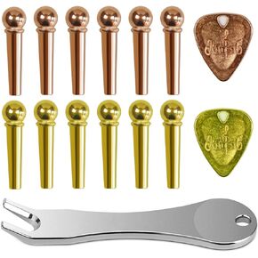 12 Pcs Acoustic Guitar Bridge Pins with Bridge Pin Puller Remover 2 Guitar Picks Guitar Pegs Guitar Parts Accessories Replacement Tools Kits