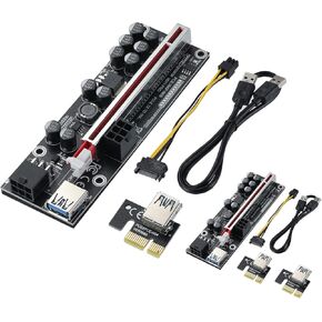 2PACK PCIE Riser 1X to 16X Graphics Extension Powered Riser Adapter Card with USB 3.0 Cable & 6 PIN Power Cable for GPU Mining (Black 2-Pack)
