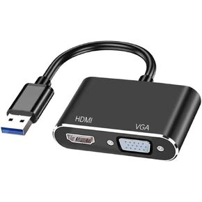 USB to HDMI VGA Adapter, 1080P USB 3.0 to HDMI+VGA Converter with Audio & Video Simultaneously, Compatible with Win XP 7/8/10/11, Mac OS X EI Capitan 10.11-10.14 System