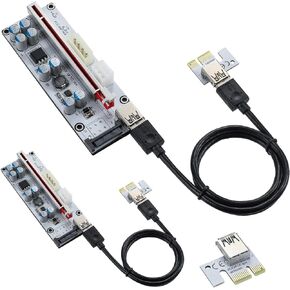 2PACK PCIE Riser 1X to 16X Graphics Extension Powered Riser Adapter Card with USB 3.0 Cable & 6 PIN Power Cable for GPU Mining (Black 2-Pack)