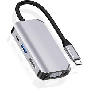 USB C Aadapter Hub, 4 in 1 USB Type C to 4K HDMI,VGA,USB3.0 & USB-C PD Multiport Dock Station Compatible with MacBook Series, Chromebook, Zenbook etc Type C Devices