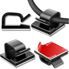 100 Pcs Cable Clips, Adhesive Cable Organizer Cord Holder Wire Clip Wire Management Self Adhesive Hooks Wire Holder for Office, Home (Black)