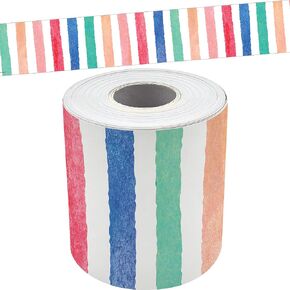 Teacher Created Resources Watercolor Stripes Straight Rolled Border Trim - 50ft - Decorate Bulletin Boards, Walls, Desks, Windows, Doors, Lockers, Schools, Classrooms, Homeschool & Offices