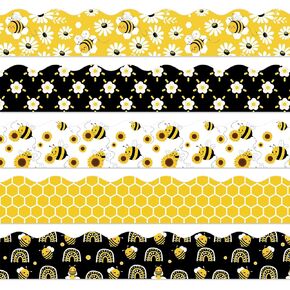 69Ft Summer Bee Bulletin Board Borders Yellow Black Bee Honeycomb Flower Rainbow Self-Adhesive Border Trim for Summer World Bee Day School Classroom Office Decoration