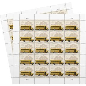 School Bus Additional Ounce Postage Stamps 2 Sheets of 20 Students Children Teachers Celebration Party Announcement (40 Stamps)