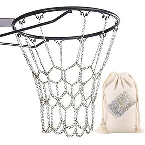 Basketball Net Chain Sports Heavy Duty Galvanized Basket Net Indoor Outdoor Goal Training Basketball Net Hoop Replacement Iron Chain Two Color Nets-Give Portable Bag (Standard 12 Loop)