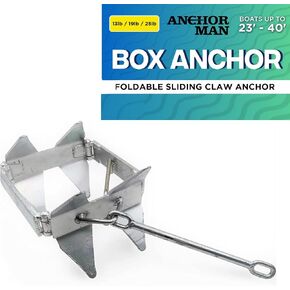 Anchor-Man Boat Slide Box Anchors, 100% Hot Dipped Galvanized Foldable Sliding Cube Anchor Suitable for 23 to 40ft Offshore Sport Boats, Pontoon Boats (13 lbs / 19 lbs / 25 lbs)