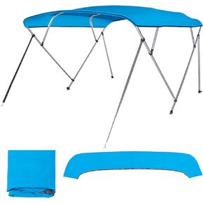 4 Bow Bimini Top Replacement Cover Waterproof 600D Sun Shade Boat Canopy with Storage Boot,Blue/Gray 54''-103''W x 96''L x 54''H